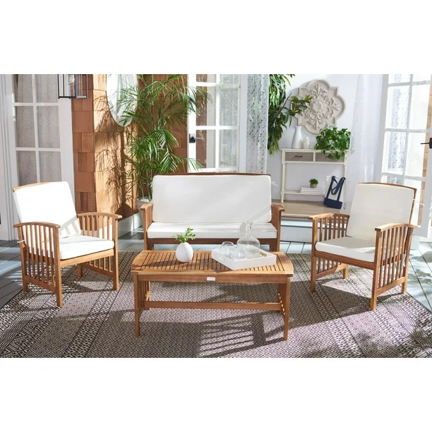Safavieh Rocklin Outdoor Contemporary 4 Piece Living Set with Cushion - Walmart.com | Walmart (US)