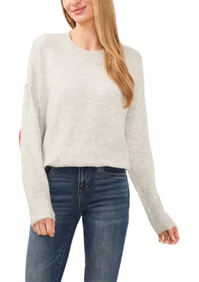 CeCe Women's Long Sleeve Elbow Heart Sweater, Grey, XS | Belk