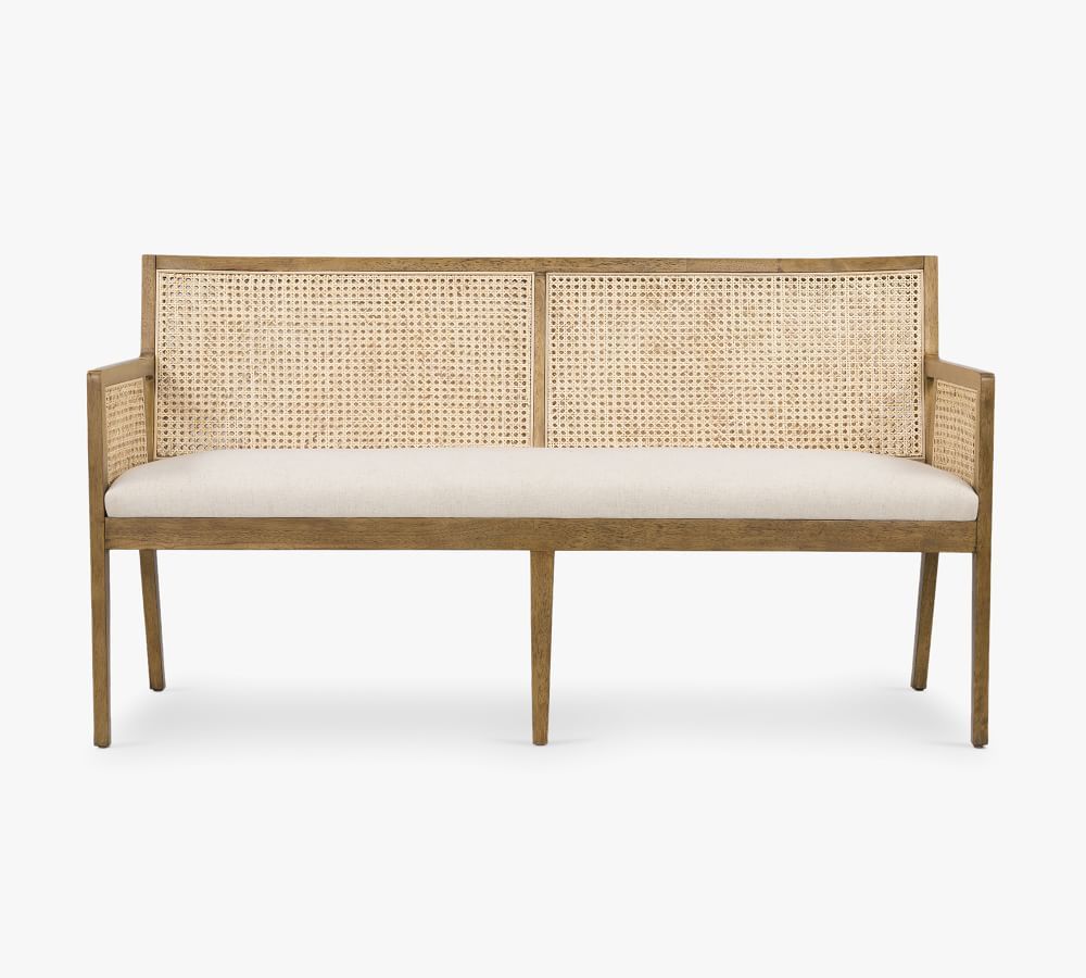 Lisbon Upholstered Cane Dining Bench, Toasted Parawood | Pottery Barn (US)