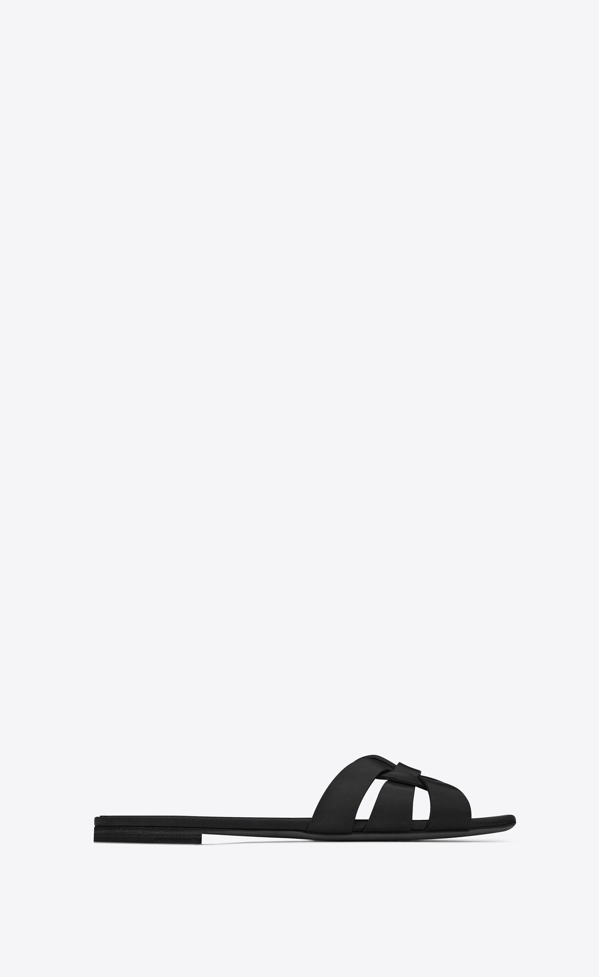 slip-on sandals made with metal-free tanned leather, featuring a square toe and intertwining stra... | Saint Laurent Inc. (Global)