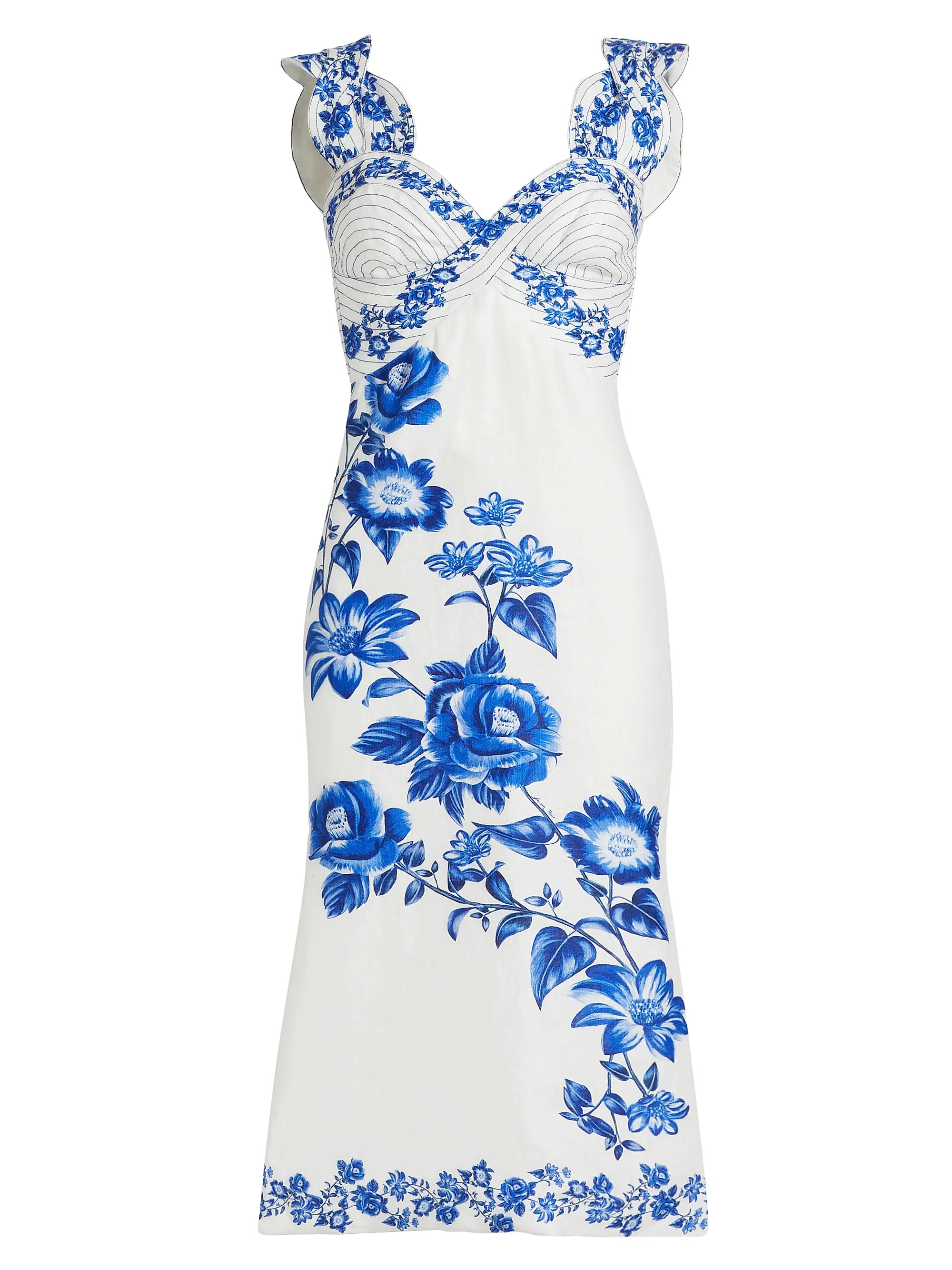 Farm RioCascade Floral Sleeveless Linen Midi-Dress | Saks Fifth Avenue