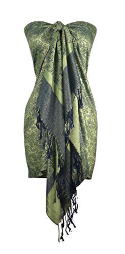 Peach Couture Elegant Vintage Two Color Jacquard Paisley Pashmina Shawl Wrap (Green and Navy) | Amazon (US)