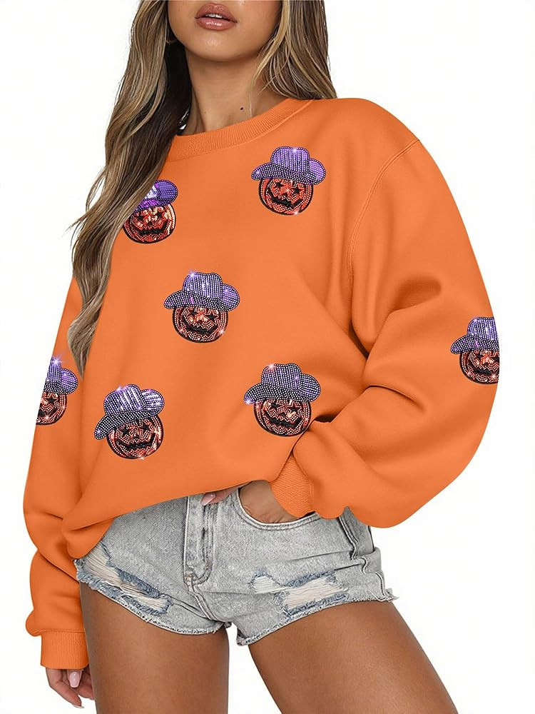 MAXIMGR Halloween Sweatshirts for Women Sequin Ghost Pumpkin Sweatshirt Funny Spooky Season Shirt... | Amazon (US)