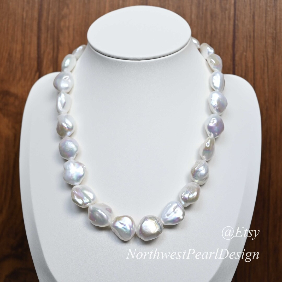 AAA Freshwater Pearl Necklace 15-16mm Flat Freshwater Pearl - Etsy | Etsy (US)