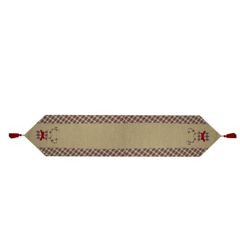 Northlight Burlap and Plaid Reindeer with Bow Christmas Table Runner - 36" - Red and Brown | Walmart (US)