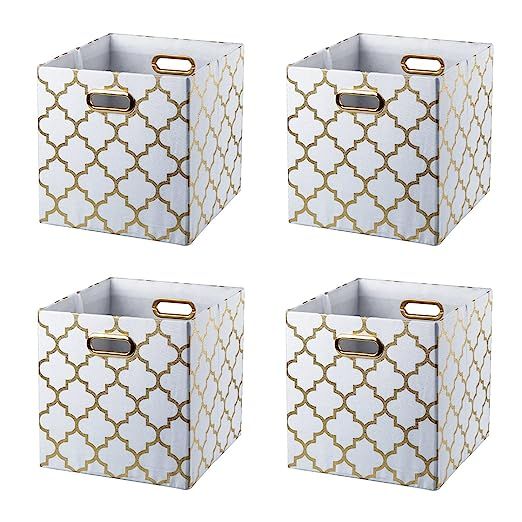 BAIST Cube Storage Bins,Fancy Foldable Canvas Decorative Gold Storage Cubes Bins Basket for Toys ... | Amazon (US)