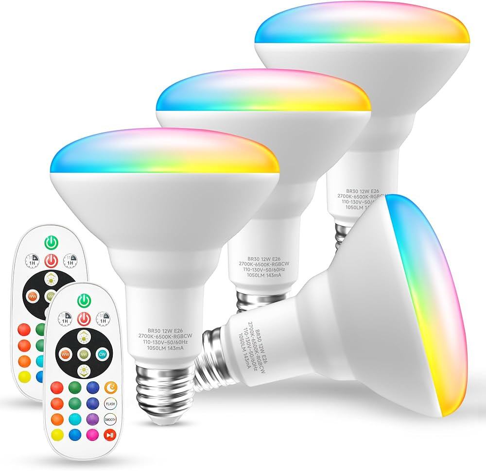 BR30 Color Changing Light Bulb, LED Flood Lights 12W, 100W Equivalent, RGB+2700K+4000K+6500K, Rem... | Amazon (US)
