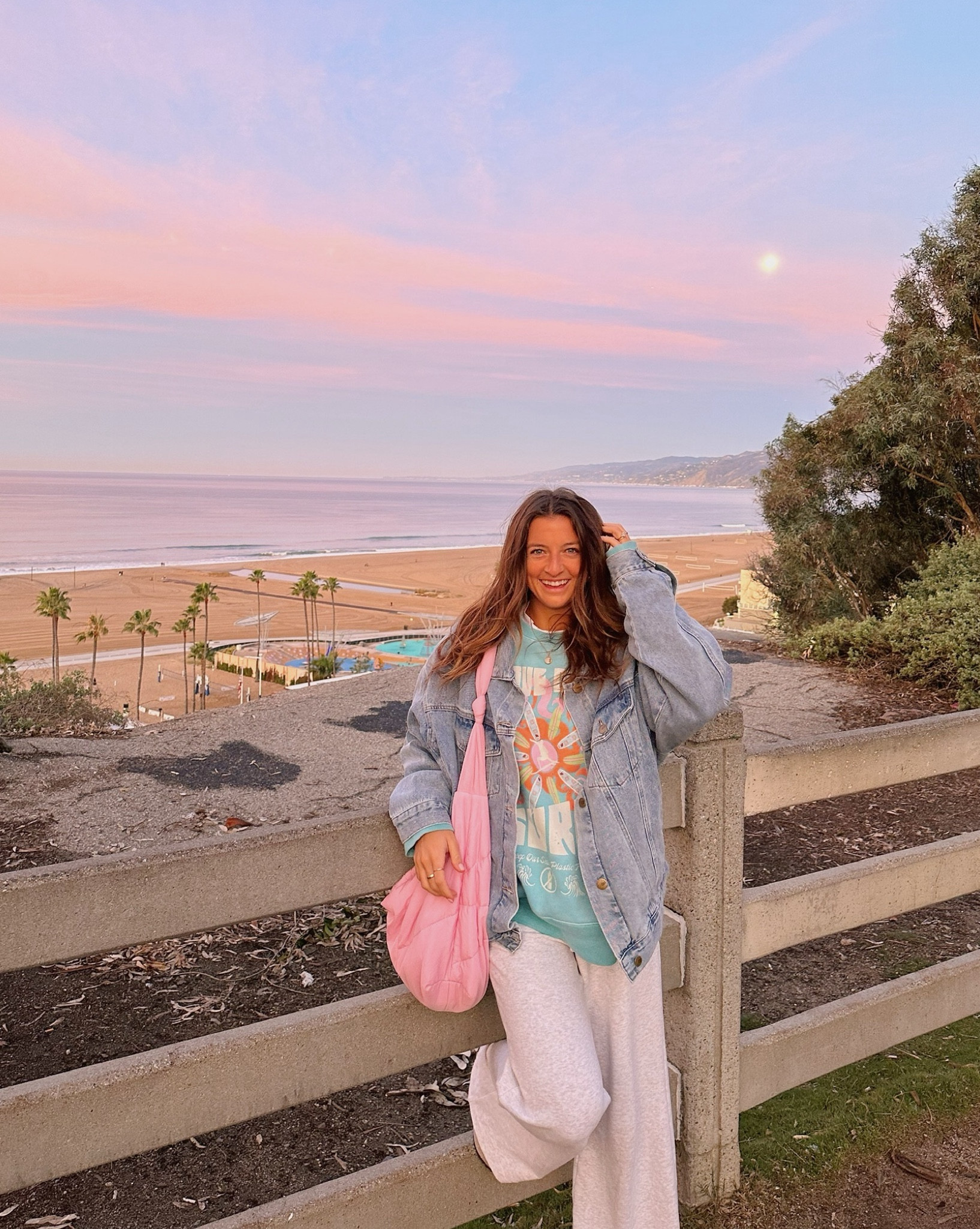 chilly morning in california🌅 

Denim jacket, sweater, sweatpants, winter outfit 

#LTKfindsunder100 #LTKstyletip #LTKSeasonal