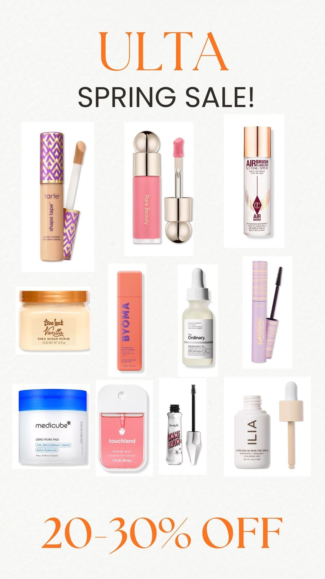 Don't miss the ULTA SPRING SALE!! 20-30% off including prestige brands. Tarte, rare beauty, charlotte tilbury!!

#LTKselfcare #LTKBeauty #LTKU