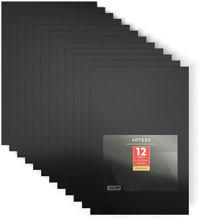 Arteza Black Foam Boards, Pack of 12, 20 x 30 x 0.2 inches, Smooth Double Sided Craft Foam Sheet,... | Amazon (US)