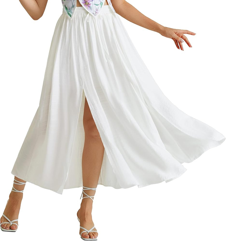 Scarlet Darkness Maxi Skirts for Women Renaissance Slit Flowy Skirt with Pockets | Amazon (US)