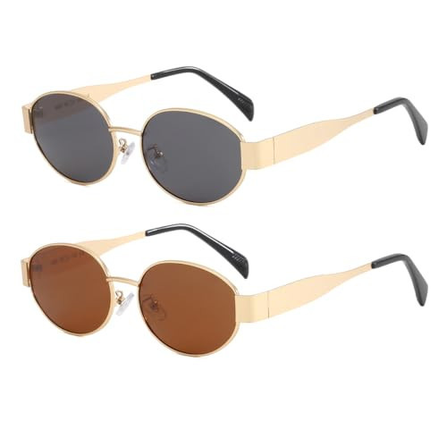 Dollger Polarized Oval Sunglasses for Women Trendy Small Metal Frame Sunglasses Retro Classic Designer Shades 2 Packs | Amazon (US)