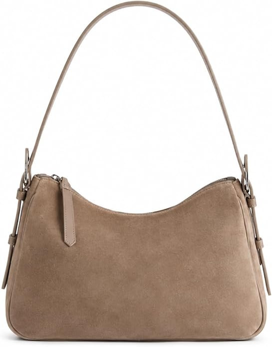 Slouchy Shoulder Bag Suede Hobo Underarm Bag with Zipper Small Retro Handbag for Women Work Daily | Amazon (US)
