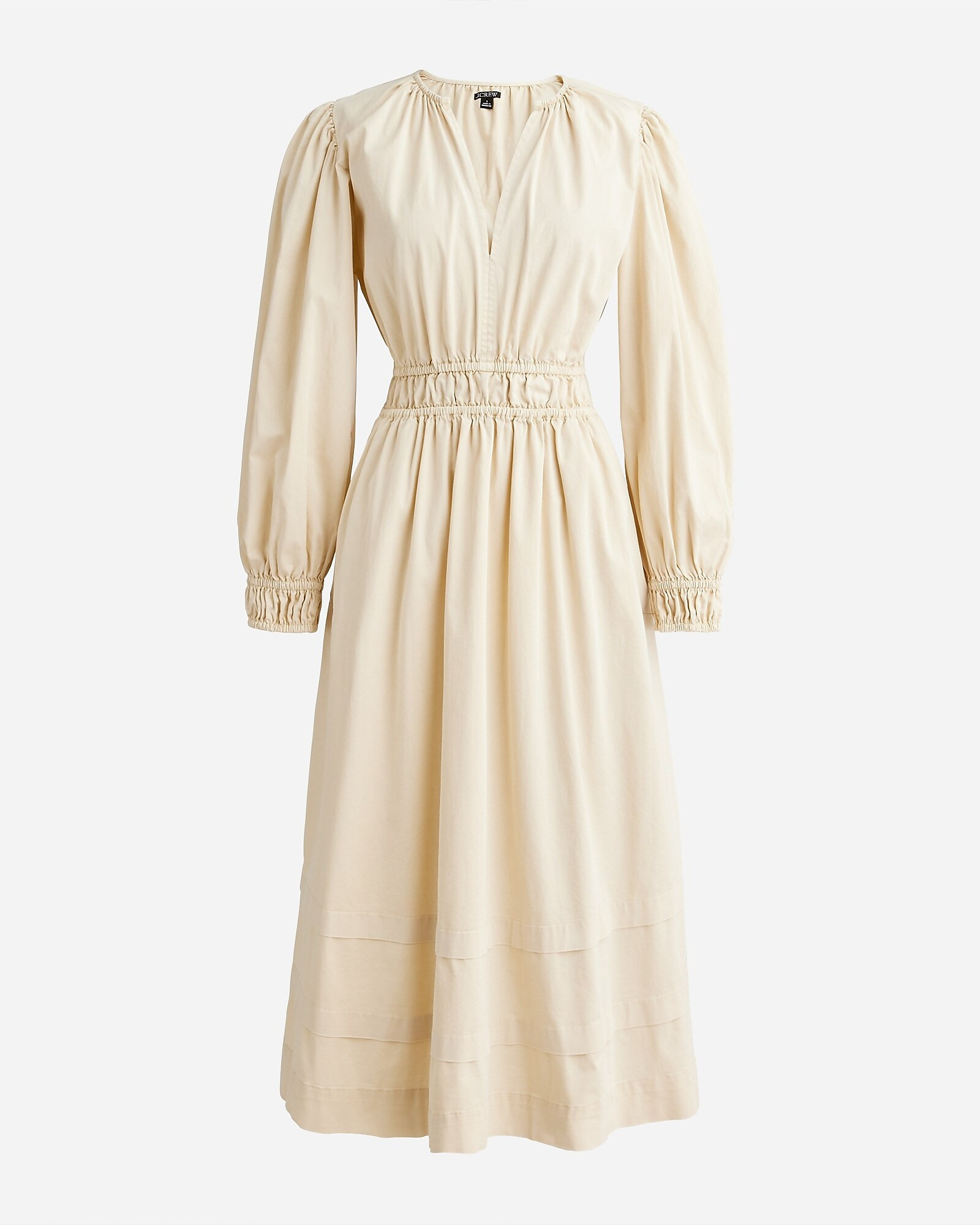 Long-sleeve smocked-waist midi dress in lightweight chino | J. Crew US