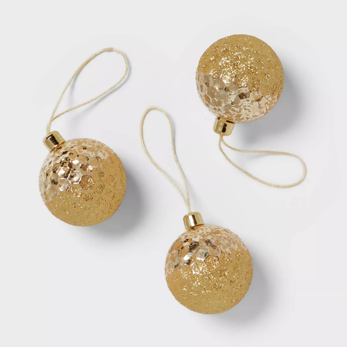 3pc Glittered Shatter-Resistant Round Mini Christmas Tree Ornament Set Gold - Wondershop™ | Target