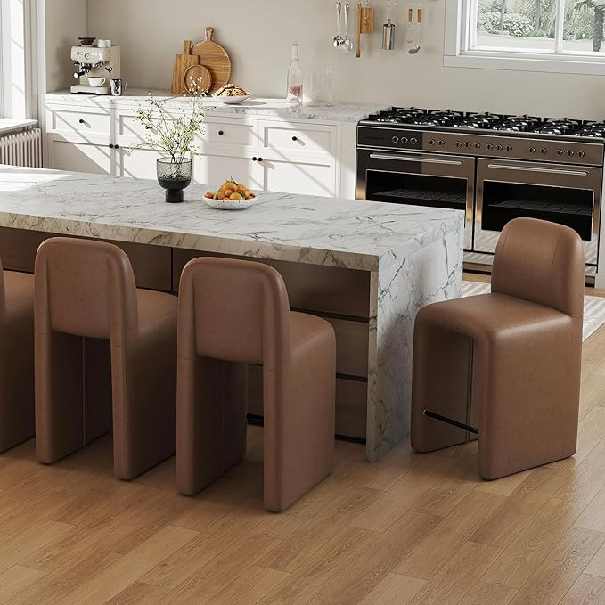 Bohemian Bar Stools with Back Set of 3, 26" Faux Leather Upholstered Counter Height Stools with F... | Amazon (US)