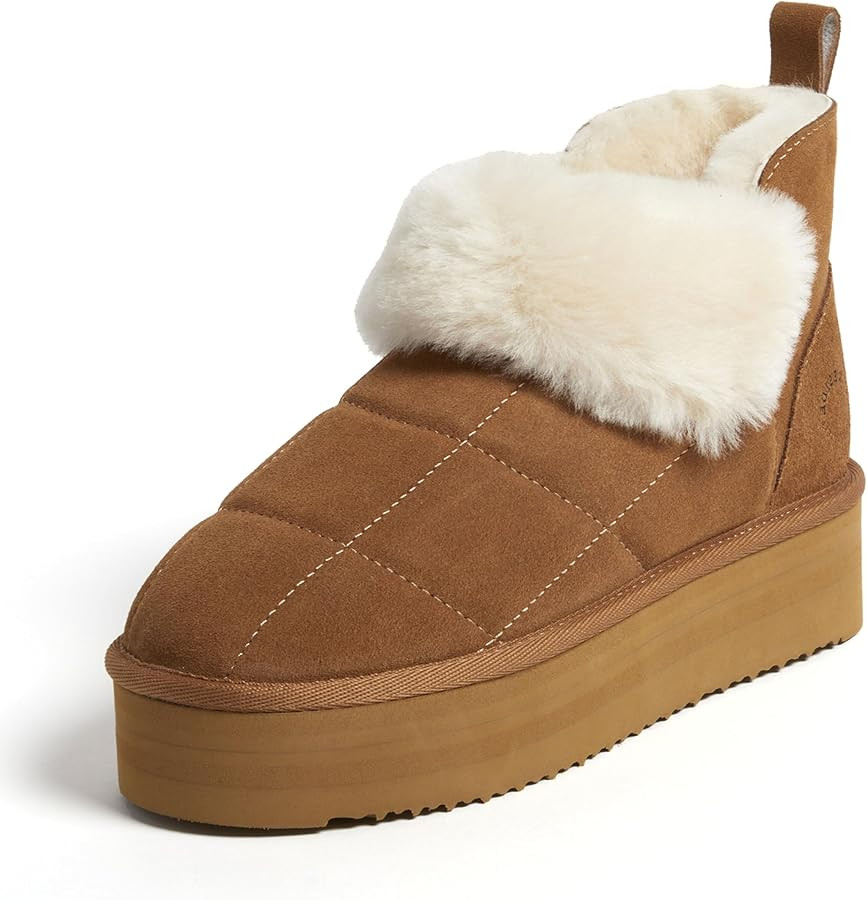 Dearfoams Women's Bootie Bayswater Comfy Indoor Outdoor Shearling Platform Slipper Ankle Boot | Amazon (US)