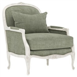 Antoinette Willow Green Velvet Vintage White Bergere Chair | Kathy Kuo Home
