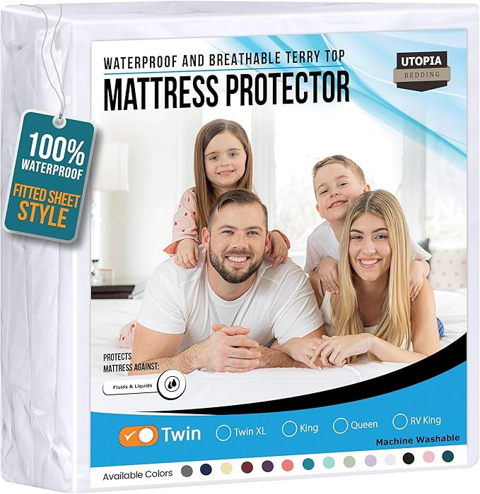 Utopia Bedding Waterproof Mattress Protector Twin Size, Premium 200 GSM Terry Mattress Cover, Sof... | Amazon (US)