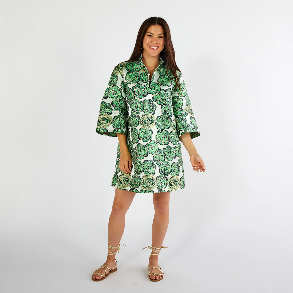 Keri Jacquard Rose Dress Green and Navy | Caryn Lawn