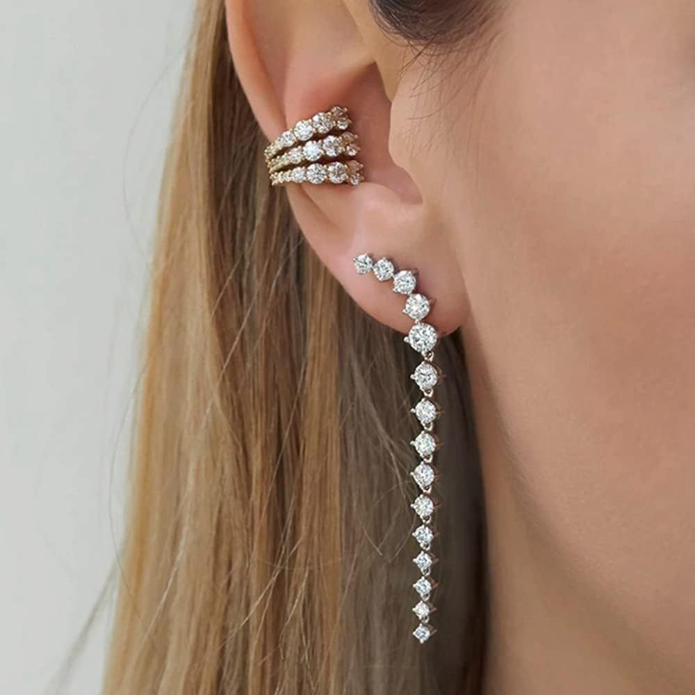 Long Cubic Zirconia Earrings Gold Silver Diamond Dangle Earrings Climber Earrings for Women Girls We | Amazon (US)