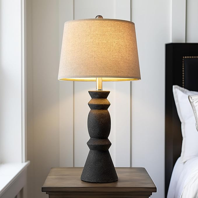 Oneach 25.75'' Farmhouse Ceramic Table Lamp for Living Room, Rustic Black Bedside Lamps for Bedro... | Amazon (US)