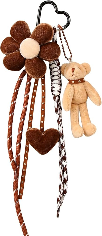 Kawaii Plush Keychain Purse Charms Cute Brown Bag Charms for Women Handbags | Amazon (US)