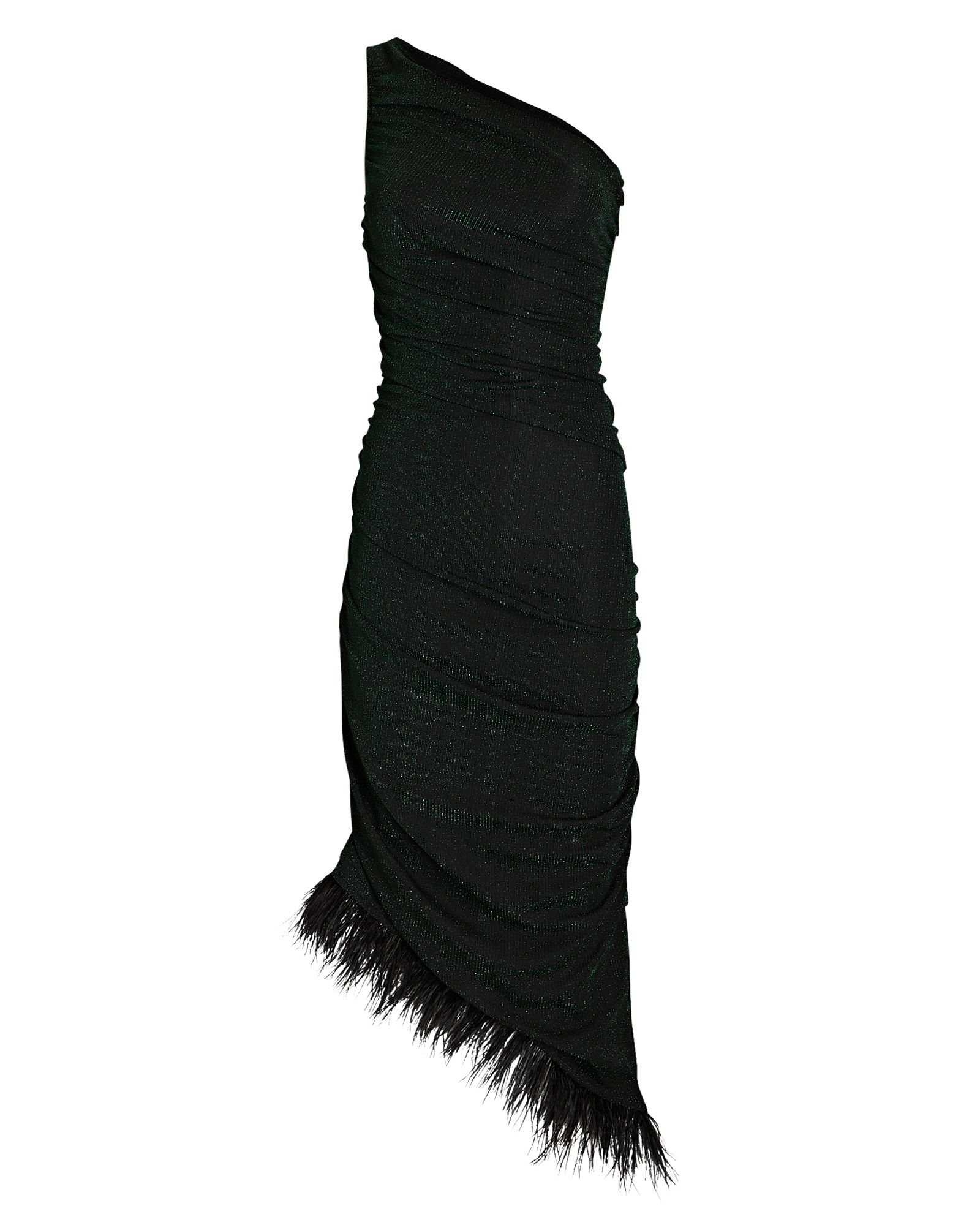 Hilaria Feather-Trimmed Lurex Midi Dress | INTERMIX