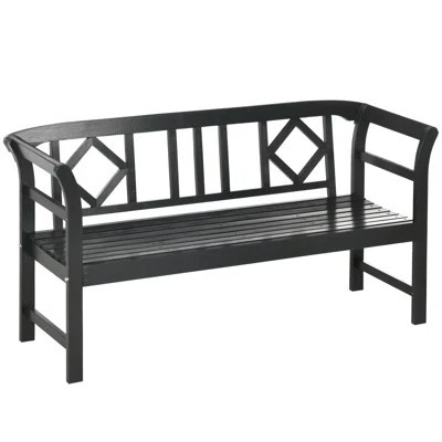 Wooden Patio Bench With Diamond Pattern Backrest | Wayfair North America