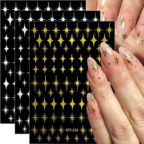 Dornail 8 Sheet Shiny Gold Stars Nail Stickers Silver 3D Four-Pointed Star Nail Decals Starlight ... | Amazon (US)