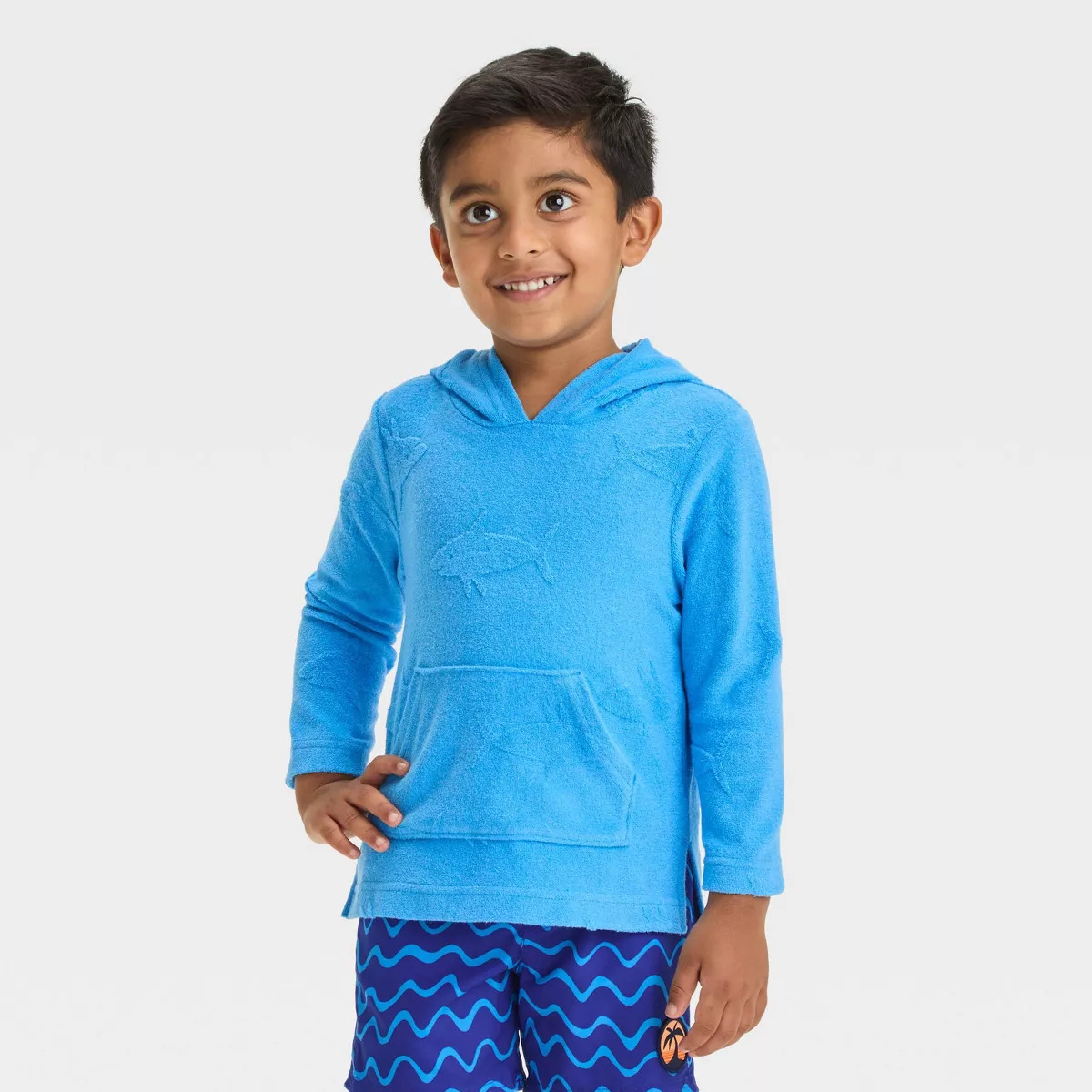 Toddler Boys' Sharks Printed Embossed Pullover Cover Up - Cat & Jack™ Blue 4T: Front Pocket, Kn... | Target