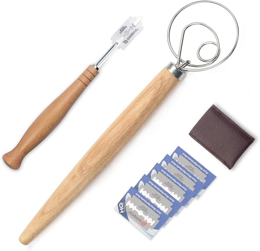 Danish Dough Whisk and Bakers Bread Lame Tool for Baking Cake Pizza, Stainless Steel Dough Scorin... | Amazon (US)