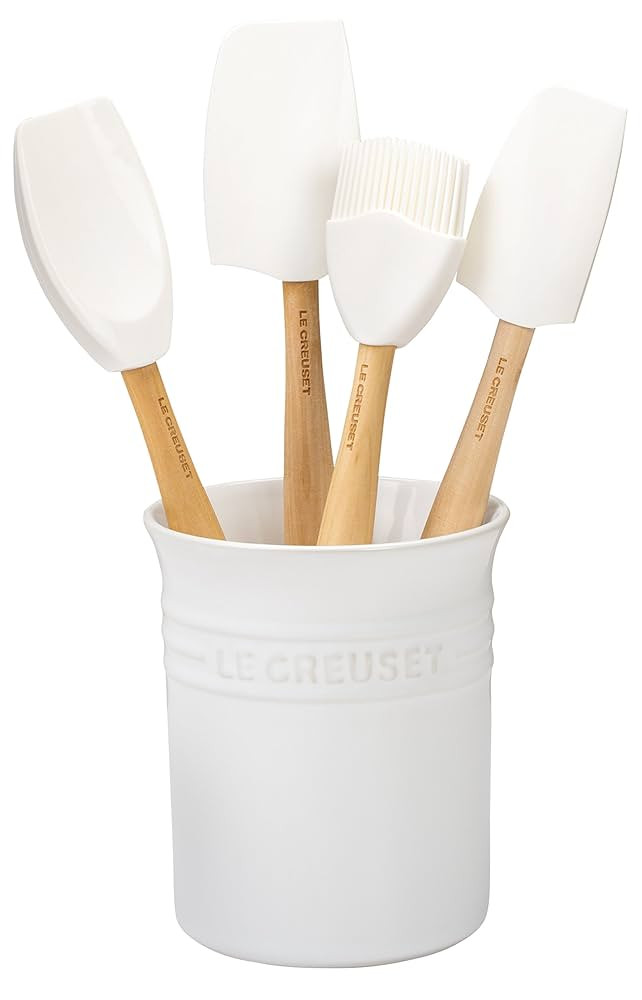 Le Creuset Silicone Craft Series Utensil Set with Stoneware Crock, 5 pc., White | Amazon (US)