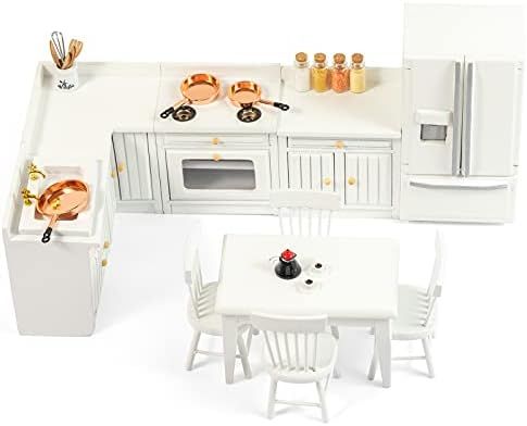 SAMCAMI Dollhouse Furniture Kitchen Set (26 pcs) - Freely Combined Kitchen Cabinets, Dining Table wi | Amazon (US)