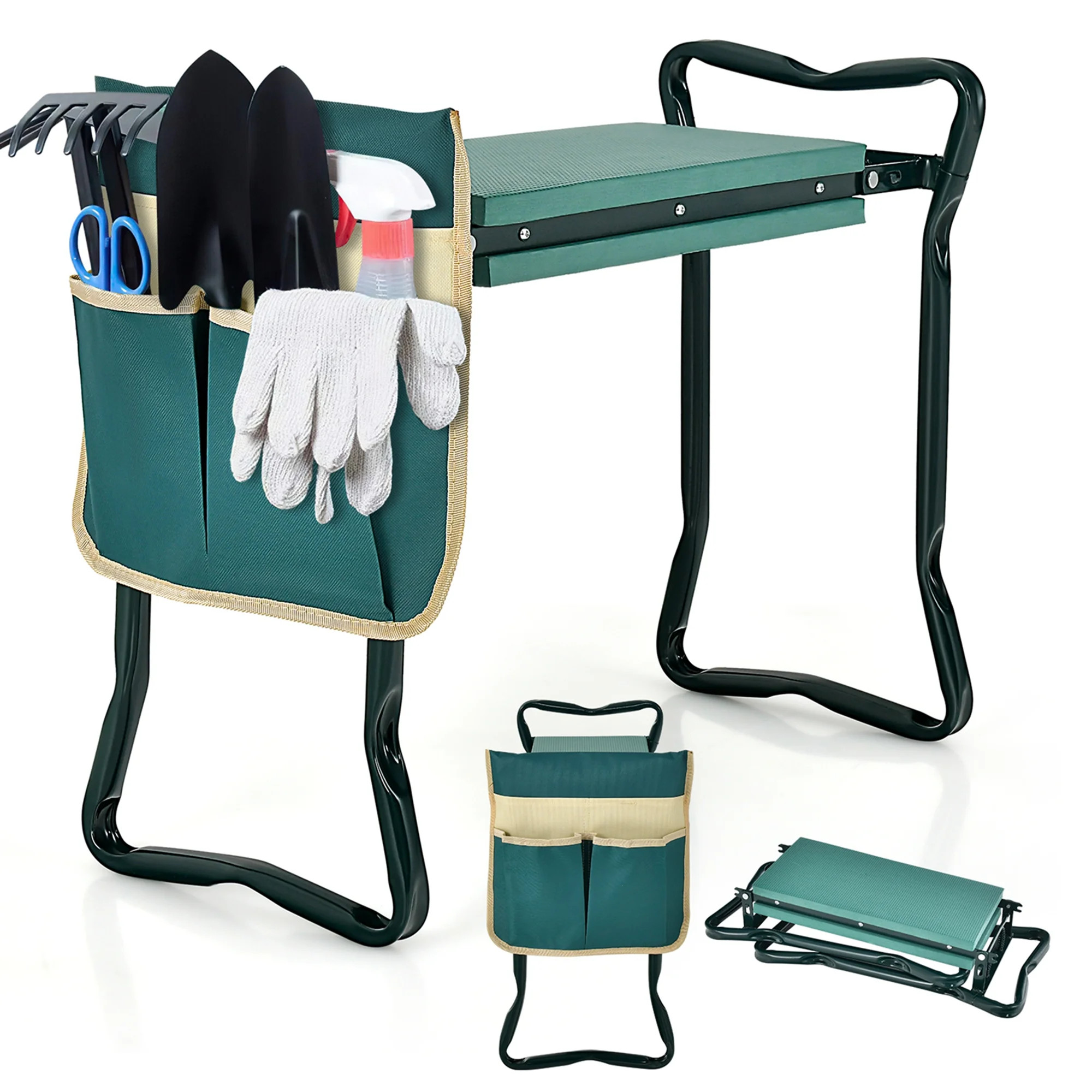Costway Folding Sturdy Garden Kneeler Gardener Kneeling Pad & Cushion Seat Knee Pad Seat Green | Walmart (US)