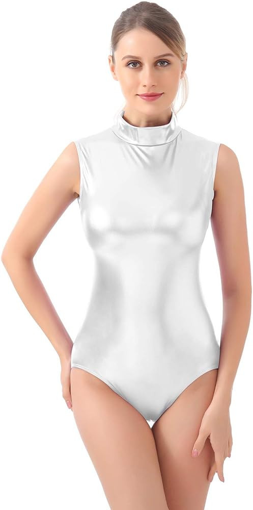Kepblom Women's Sleeveless Shiny Metallic Leotard Sparkly Turtleneck Bodysuit | Amazon (US)