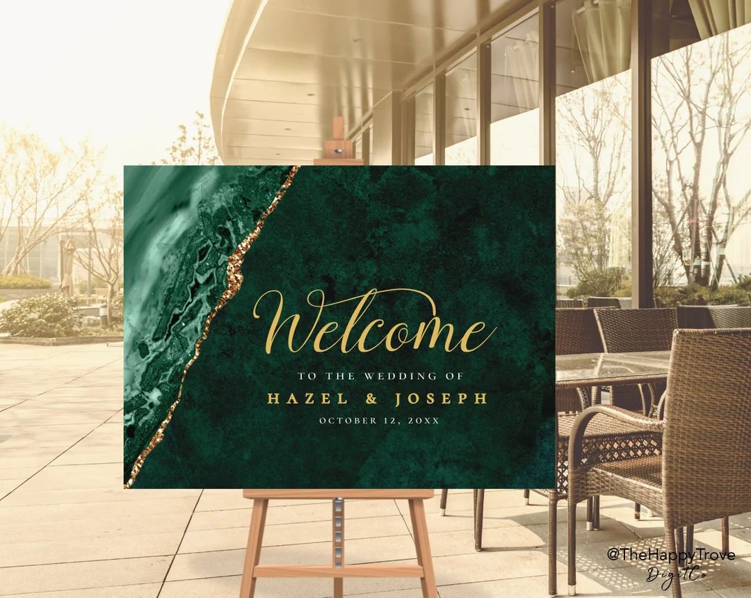 VERDA Emerald Green & Gold Welcome Sign Poster Editable - Etsy | Etsy (US)