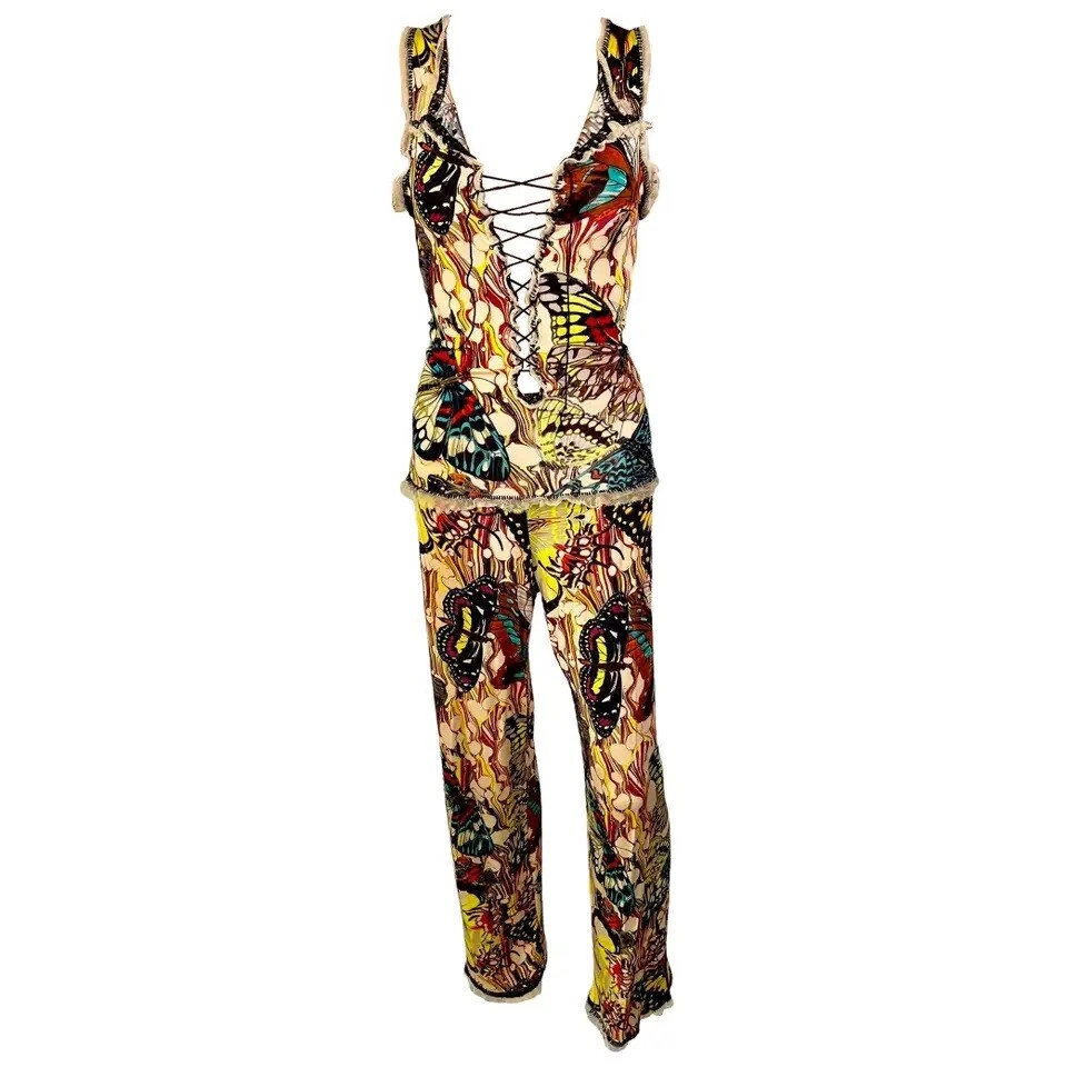 Jean Paul Gaultier S/S 2003 Butterfly Print Top &amp; Pants Ensemble 2 Piece Set  | eBay | eBay US