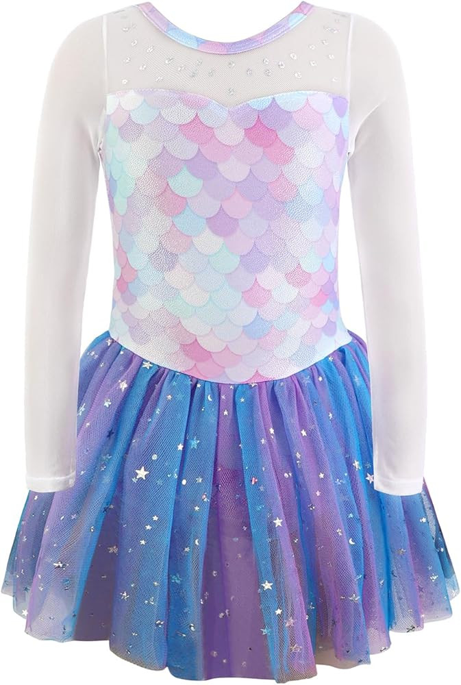 EQSJIU Longsleeve Ballet Leotard with Tutu Skirt for Girls Dance Gymnastics Toddlers Sparkly Snow... | Amazon (US)