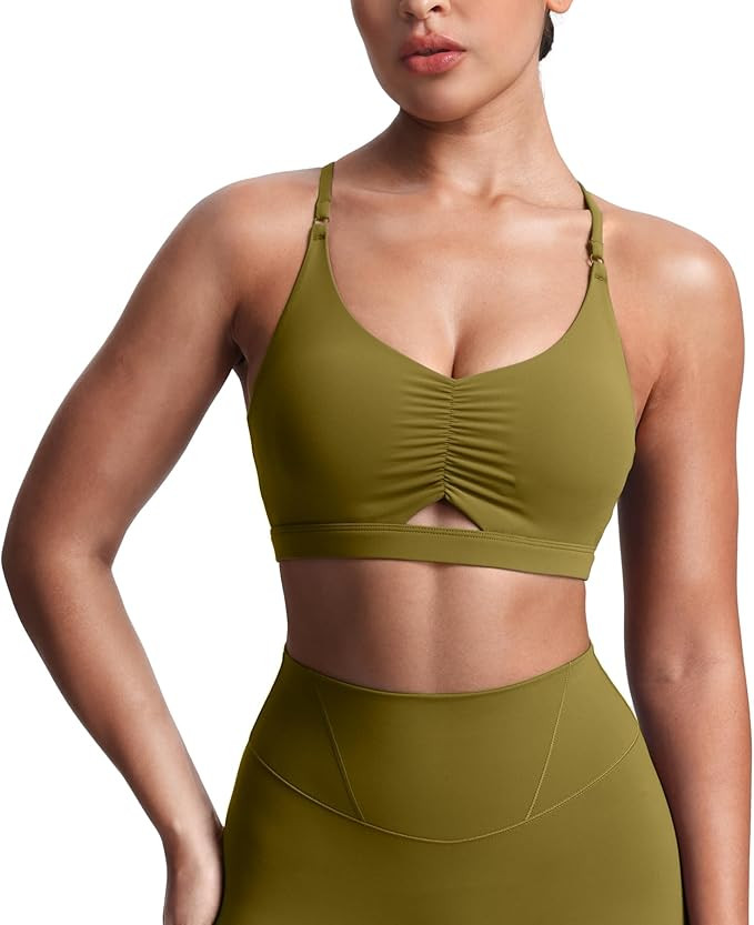 Aoxjox Women's Workout Sports Bras Cross Back Fitness Athletic Velura Ruched Bra PlushFlex™ Yog... | Amazon (US)