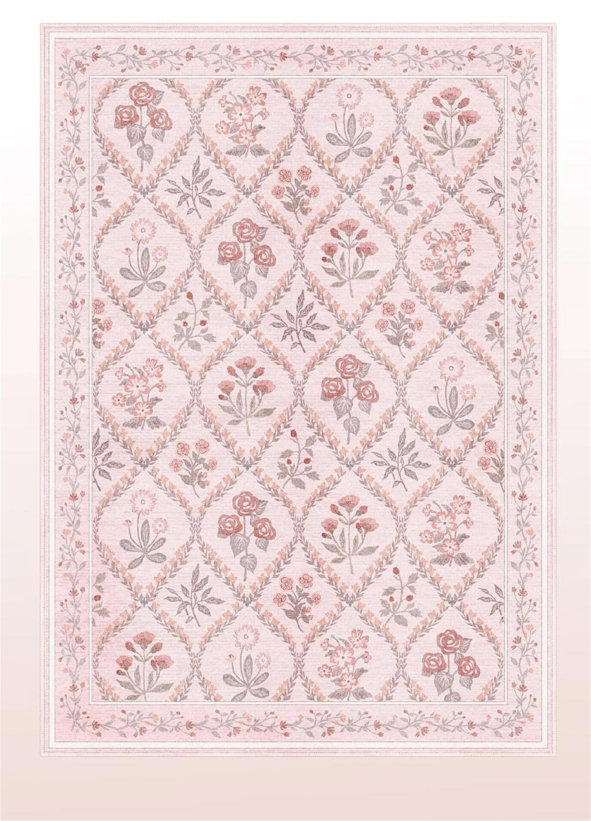 5X7 Blush Pink Floral Nursery Rug Washable Non-Slip For Baby Girl Bedroom | Wayfair North America