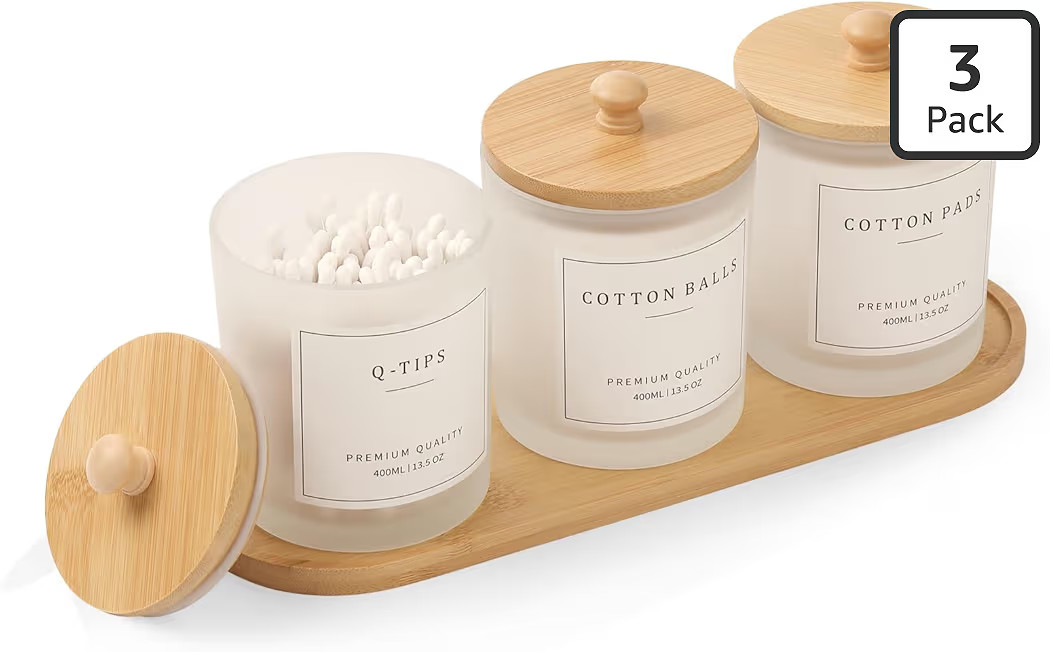 3 Pack Qtip Holder - Bathroom Organizers and Storage, Cotton Round Holder Cotton Swab Dispenser C... | Amazon (US)