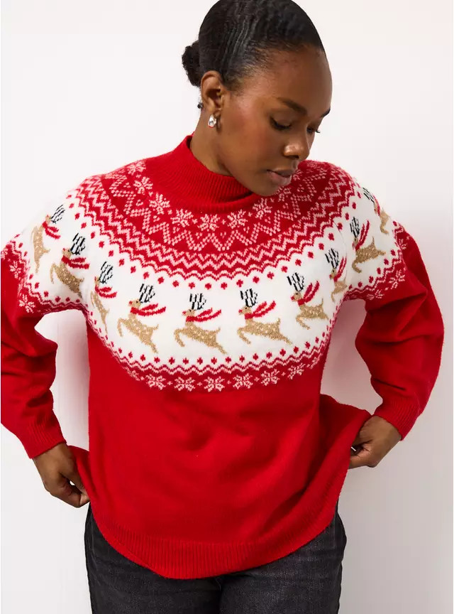 Matching Family Women's Red Christmas Reindeer Fairisle Jumper 18 | Tu Clothing
