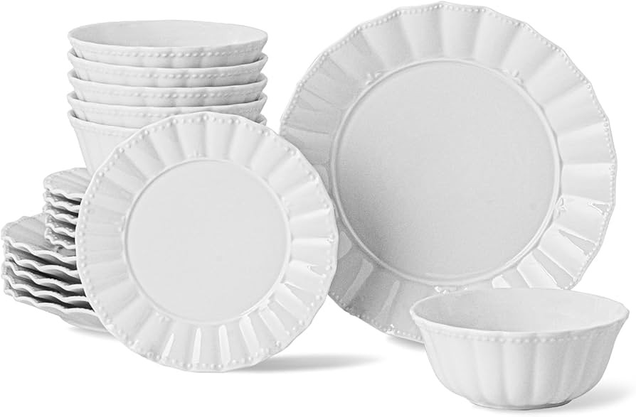 Plates and Bowls Sets, 18 Piece Porcelain Dinnerware Sets Service for 6, Ceramic tableware, Moder... | Amazon (US)