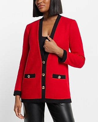 Tipped Tweed Novelty Button Blazer | Express