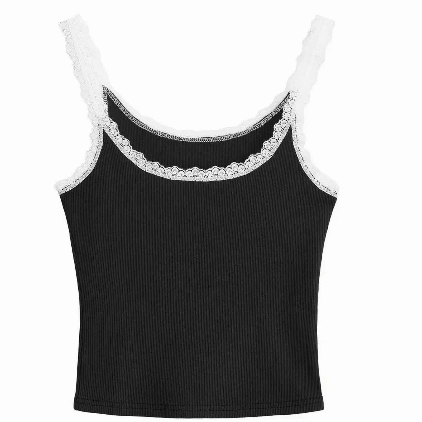 yillto Big Girls Camisoles Lace Neck Sleeveless Spaghetti Strap Ribbed Crop Tank Tops Summer Ligh... | Walmart (US)