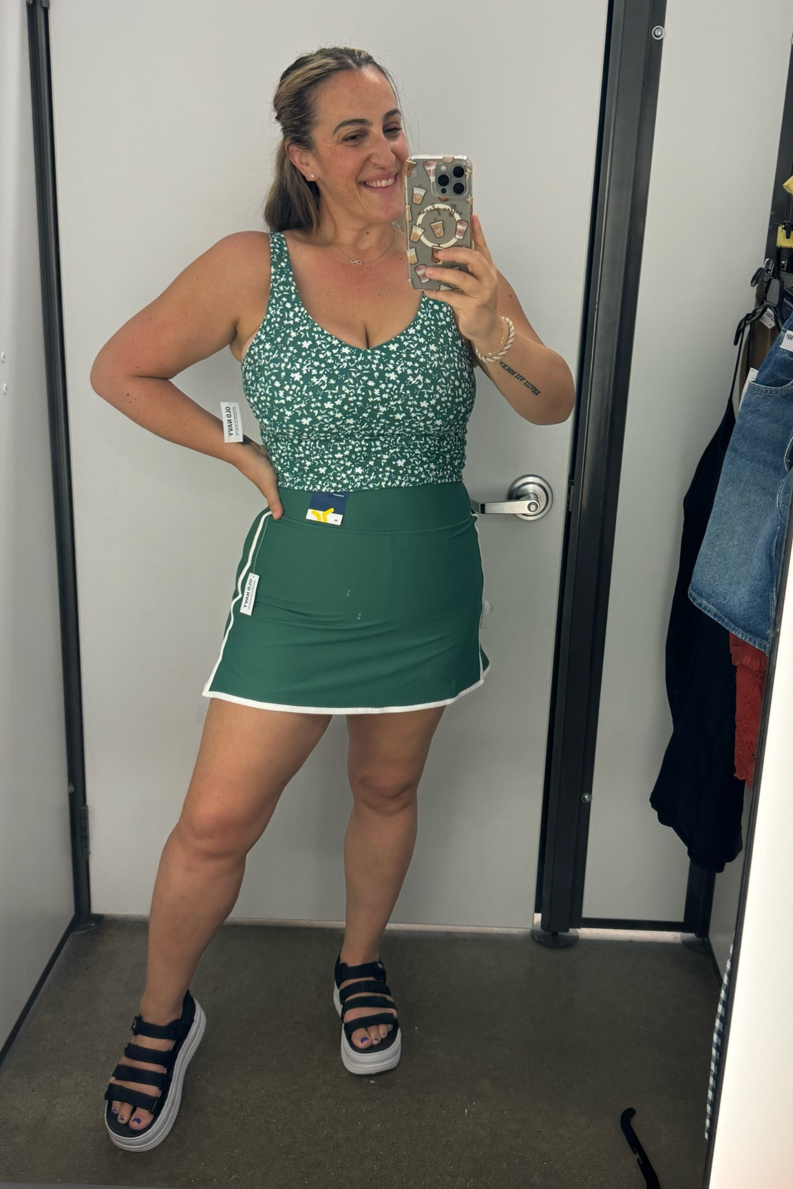 These longline bra tops actually fit! Major win! No bra needed. Skort is comfy and cute! Wearing size large on top and medium on bottom. 

#LTKActive #LTKMidsize #LTKOver40