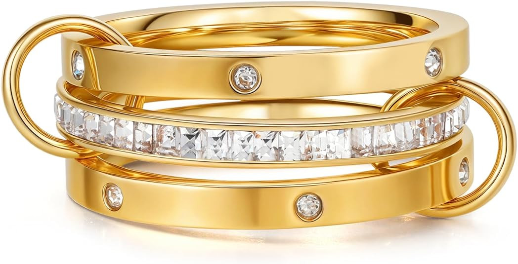 Gold Stackable Rings for Women Non Tarnish, Dainty Stackable 18k Gold Plated CZ Cubic Zirconia Ri... | Amazon (US)