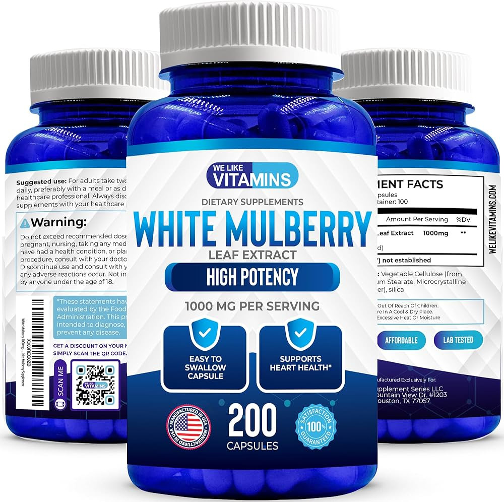 We Like Vitamins White Mulberry 1000mg 200 Vegan Capsules – White Mulberry Leaf Extract Capsule... | Amazon (US)