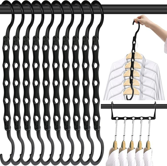 Space Saving Hangers, 10PCS Magic Hangers, 5 Holes Sturdy Plastic Clothes Closet Organizers and S... | Amazon (US)